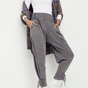 Free People One Billie Pant smocked tie up elastic waist size L